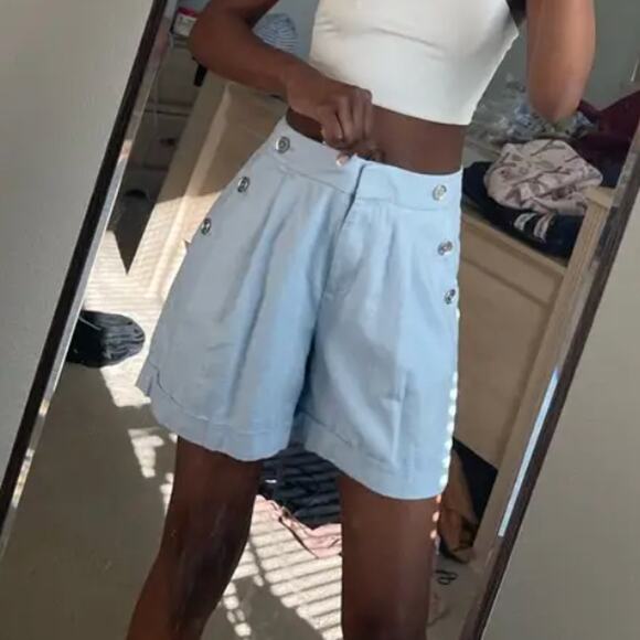 Michael Kors Blue Linen Trouser Shorts SIZE 10 Pleated Wide Leg Designer $125 - Picture 7 of 11